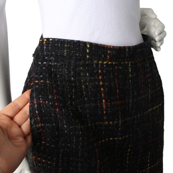 Vintage TC Petites Wool Blend Plaid Skirt Knee Length Black Red Yellow Pencil - Picture 8 of 13